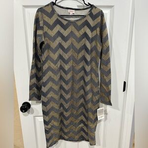LuLaRoe Black and Gold Chevron Long Sleeve Debbie Dress